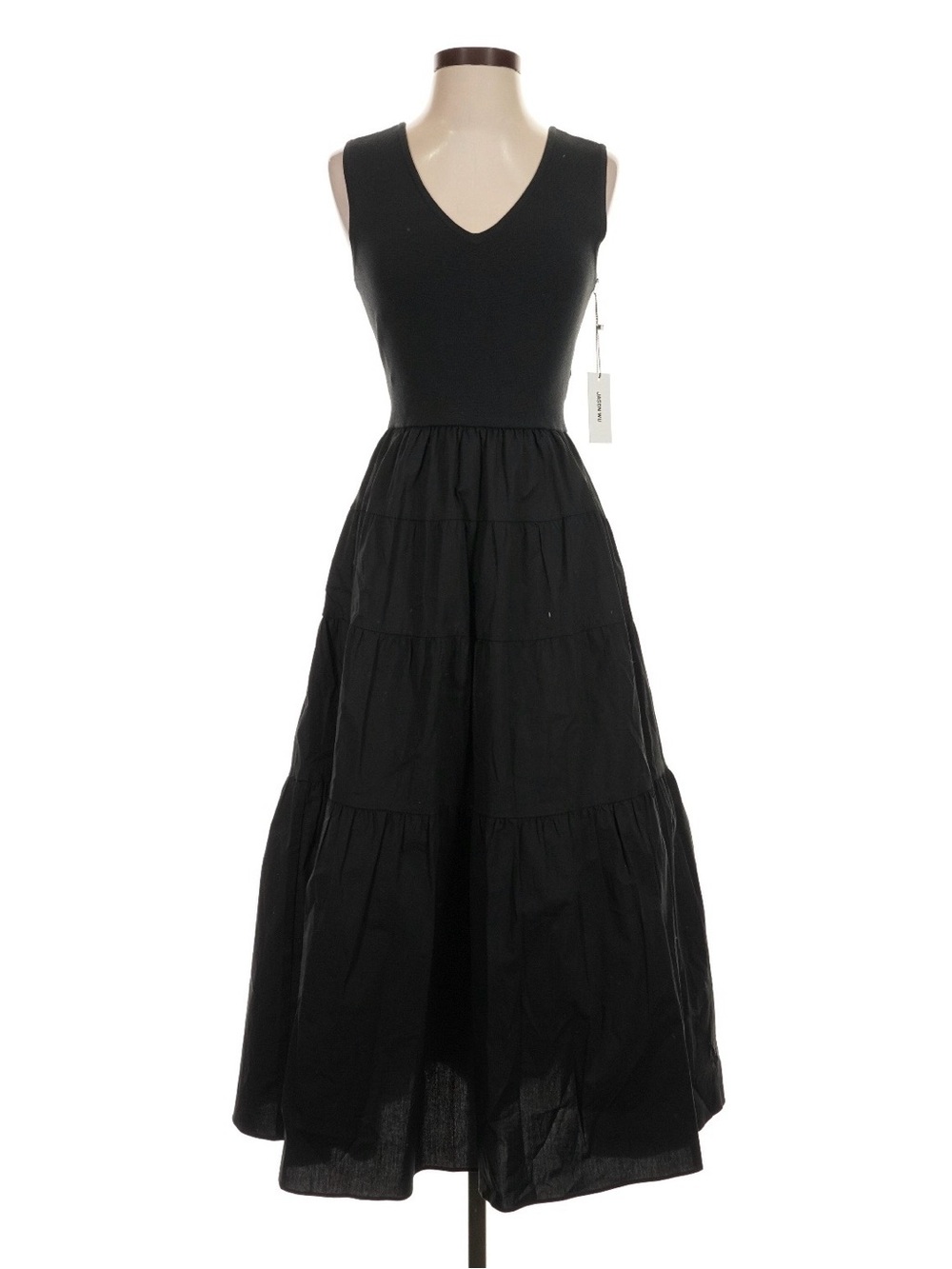 Jason Wu Black Mixed Media Tiered Maxi Dress XS NEW Minimalist Quiet Luxury